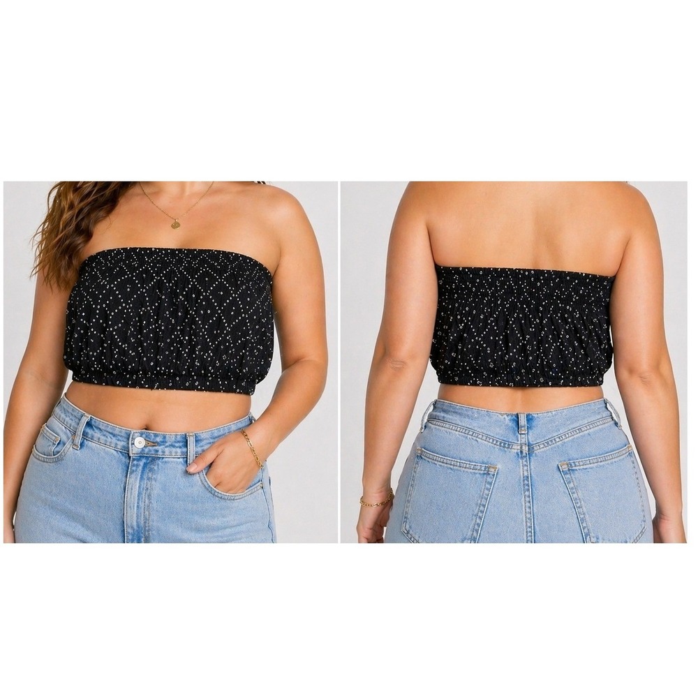 Universal Thread Navy Blue Geometric Dot Smocked‎ Cotton Tube Top XS NEW